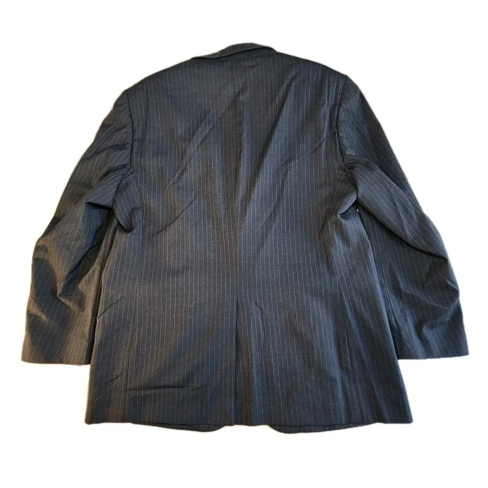 JOS A BANK 2 PC Wool Suit Mens 46R 41R 42 x 28 Gray Chalk Striped Pleated Cuffed